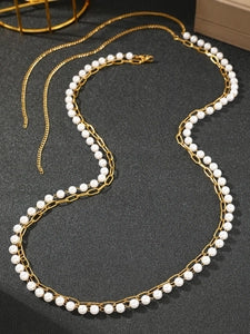 Wholesale Double Layer Stainless Steel Waist Chain With Imitation Pearl - Everful
