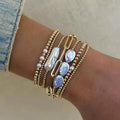Geometric Freshwater Pearl Bracelet For Women With Copper Chain Featuring Beading Design