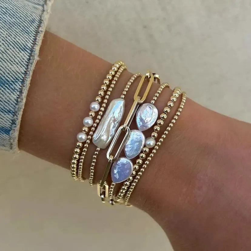 Geometric Freshwater Pearl Bracelet For Women With Copper Chain Featuring Beading Design
