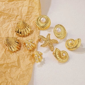 Wholesale Stainless Steel Vintage Geometric Earrings with Sea Shell Pattern - Everful