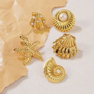 Wholesale Stainless Steel Vintage Geometric Earrings with Sea Shell Pattern - Everful