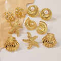 Wholesale Stainless Steel Vintage Geometric Earrings with Sea Shell Pattern - Everful